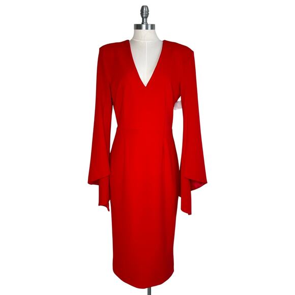 Alexia Admor Ocean Flare Split Sleeve Midi Sheath Dress V-Neck Red - Picture 3 of 11